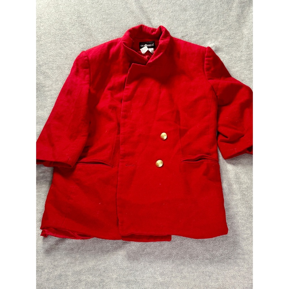 Sag Harbor Vintage Red Double Breasted Blazer Gold Buttons Stand Collar Jacket